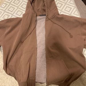 Oversized Brown Brandy Melville Hoodie Zip Up